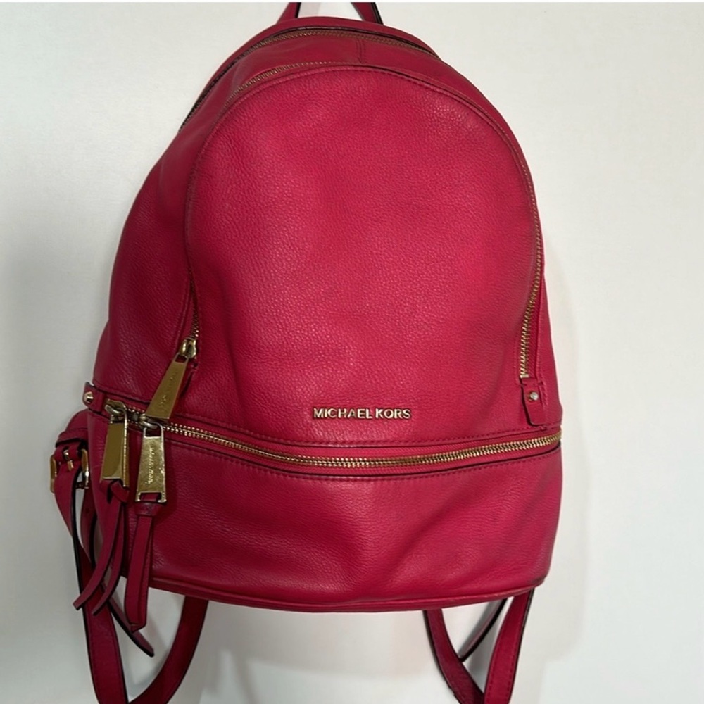 Michael Kors Hot Pink Leather Backpack with Gold Hardware